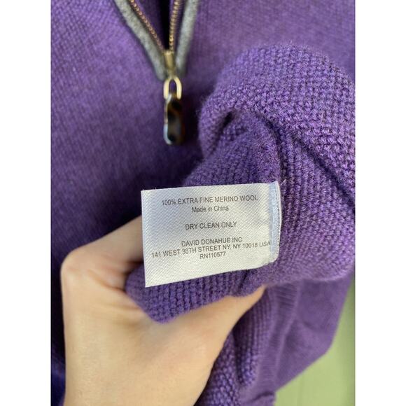 David Donahue Sweater Mens Size XL Purple Merino Wool Zip Popover Office Church - Picture 7 of 11